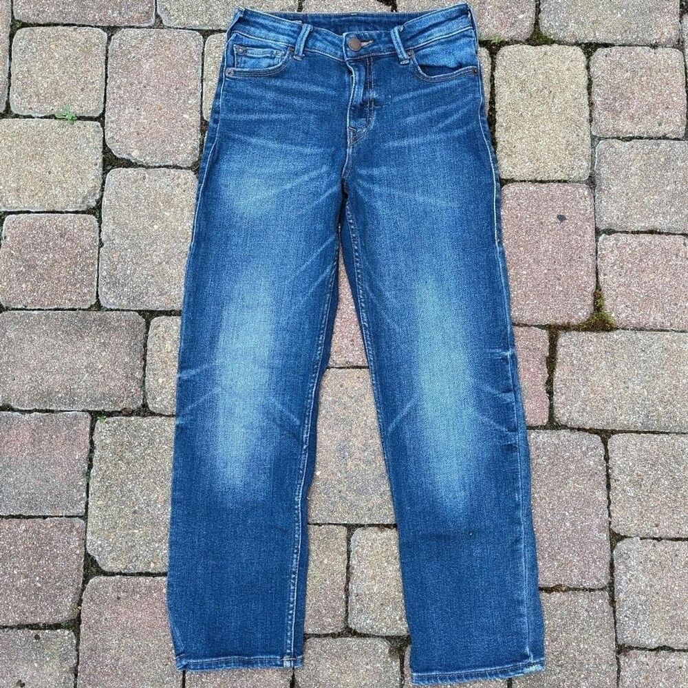 True Religion 27 STARR high rise Cropped Barrel Jeans Dark Wash Denim Fade World